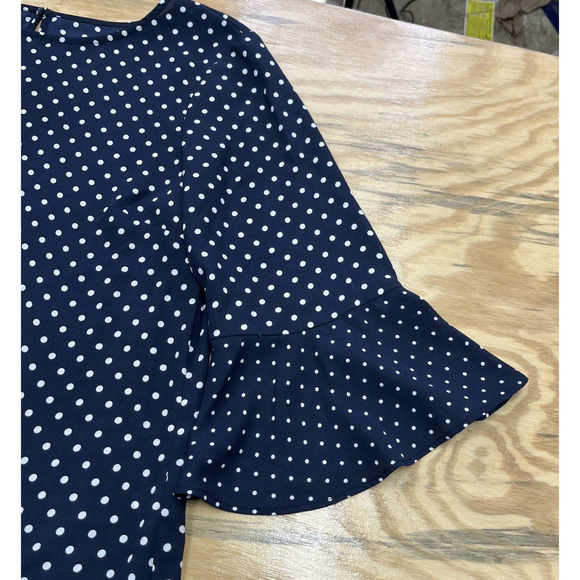 Talbots Polka Dot Bell Sleeve Blouse Top Size Large Chiffon Flowy Cottage - Picture 8 of 11